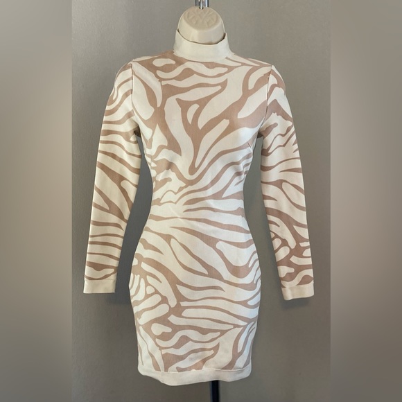 Fashion Nova Dresses & Skirts - Fashion Nova Nude and White Zebra Bandage Bodycon Dress S